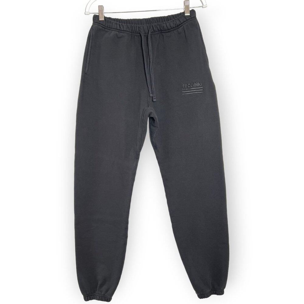 Republic Records Joggers Mens M Black Heavyweight Sweatpants Athletic USA